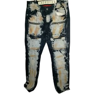 Men Slim straight fit Encrypted Jeans size 34×32  splash paint ripped jeans